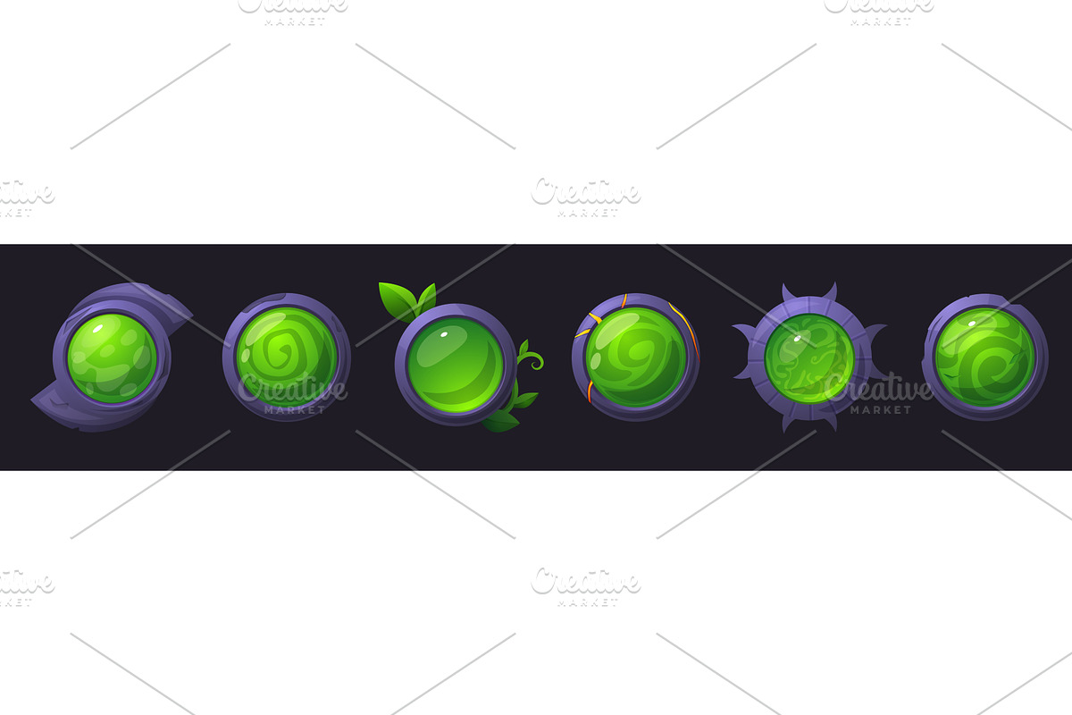 Game buttons. Green magic gemstone, an Illustration by LadadikArt