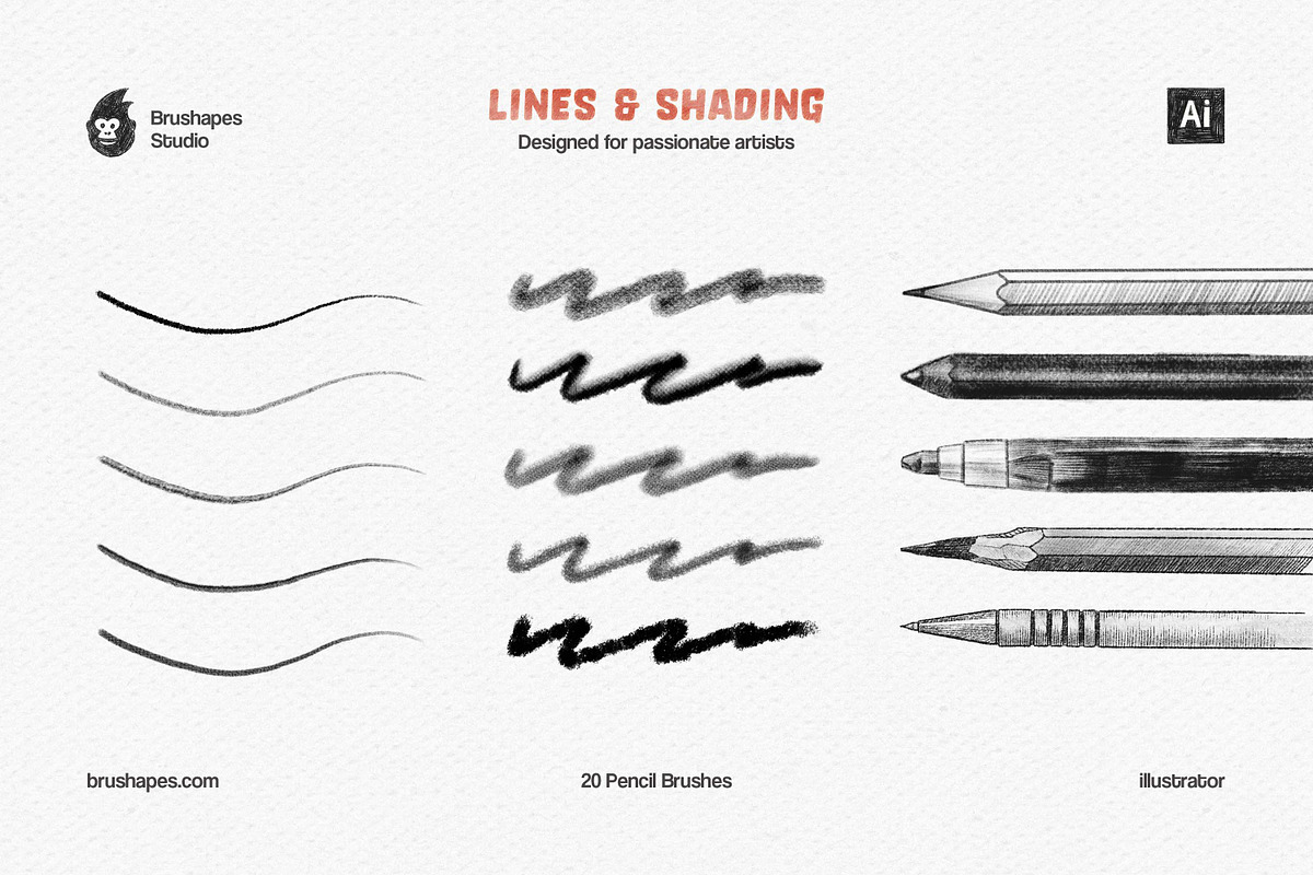 Pencil Party Illustrator Brushes, a Brush Add-On by brushapes.com (Photo 2 of 10)