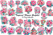 Pink Tropical Flower Graphic Clipart, an Object Illustration by DreamCafeArt (Thumbnail 1 of 6)
