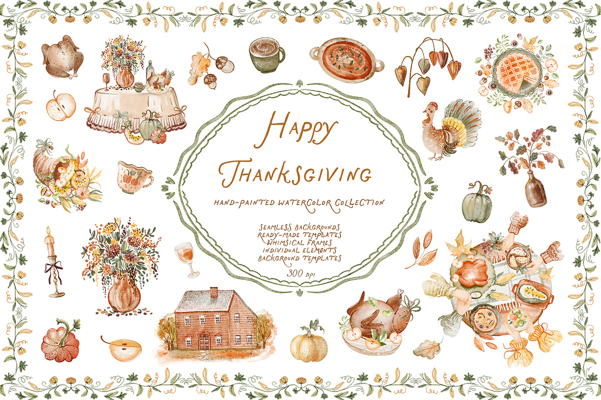 Thanksgiving Watercolor Collection, an Object Graphic by LenArt (Photo 1 of 14)