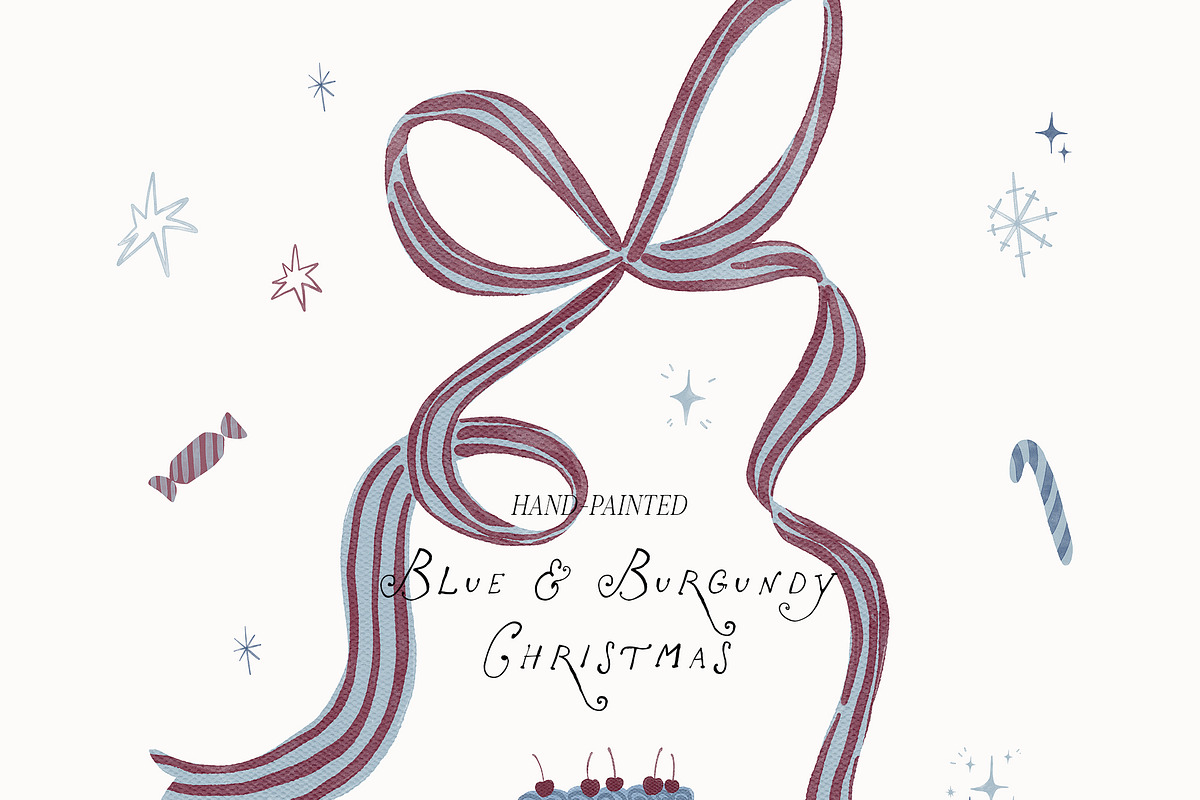Hand-Painted Blue Burgundy Christmas, an Object Graphic by Lana Elanor (Photo 4 of 24)