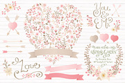 Soft Pink Floral Heart & Banners, an Illustration by Amanda Ilkov (Thumbnail 1 of 4)