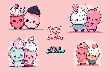 4 Kawaii cake buddies illustrations