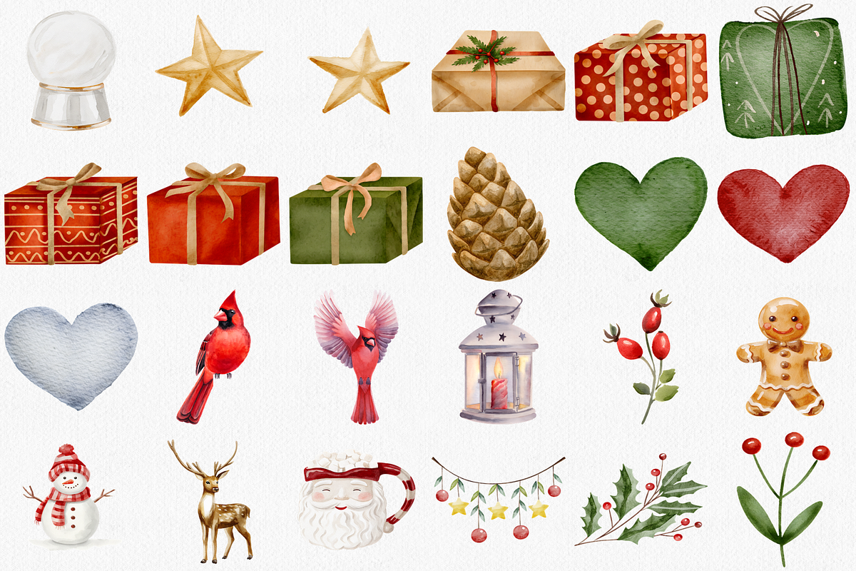 Watercolor Christmas Clipart Set, a Seasonal Illustration by CropUp Creative (Photo 3 of 5)