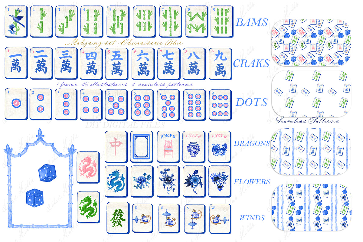 Mahjong Set Chinoiserie Blue, a Graphic by LABFcreations (Photo 1 of 4)