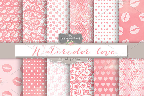 Watercolor Valentine Digital Paper preview 2