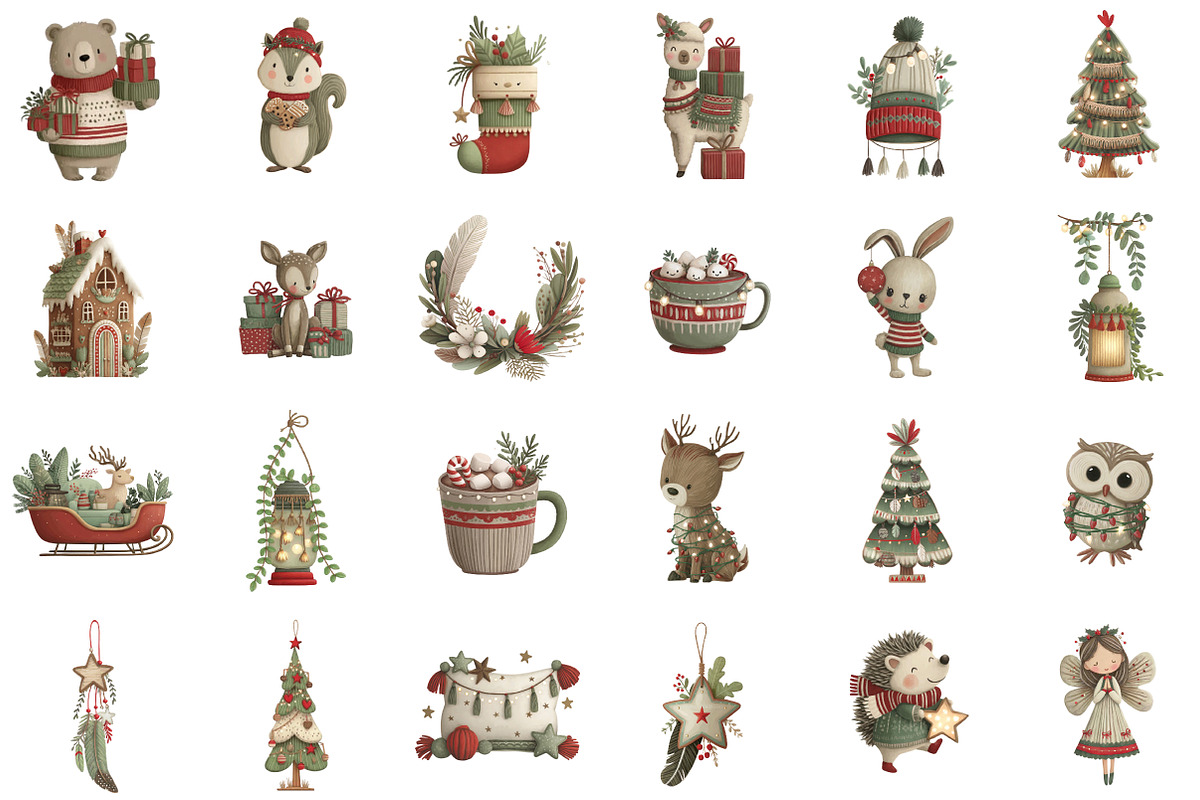 Cute Boho Christmas Watercolor Clipa, an Illustration by Sublimation Artist (Photo 2 of 6)