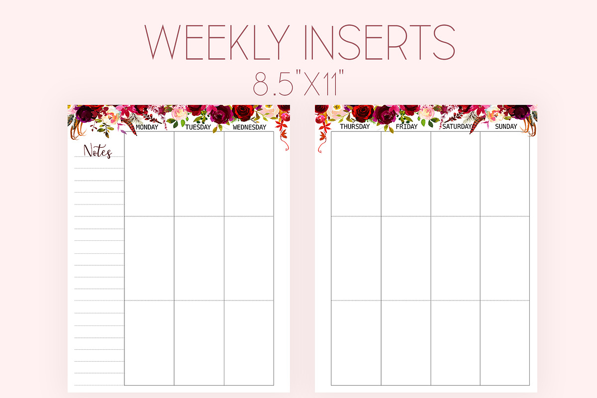 Weekly Planner Inserts 8.5x11 Boho, a Stationery Template by EasyLifePlanners (Photo 2 of 4)