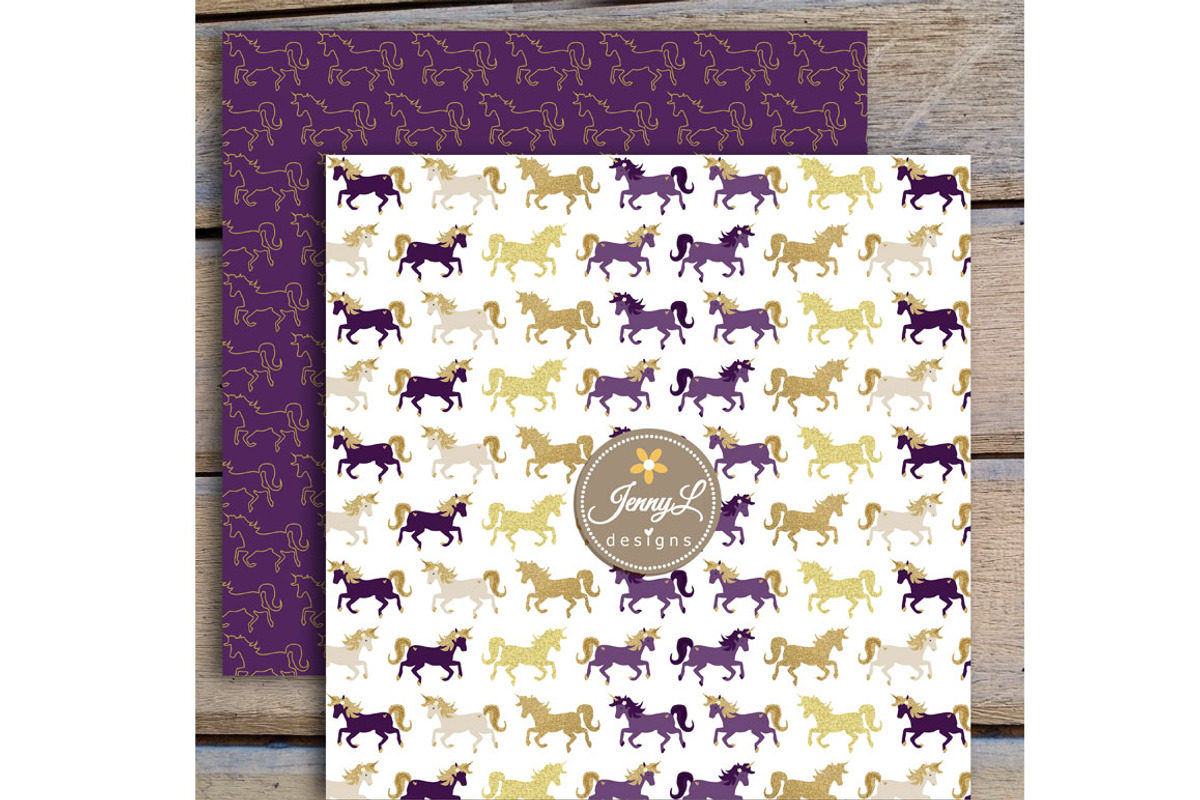 Unicorn Digital Papers & Clipart, a Pattern Graphic by JennyL Designs (Photo 5 of 6)