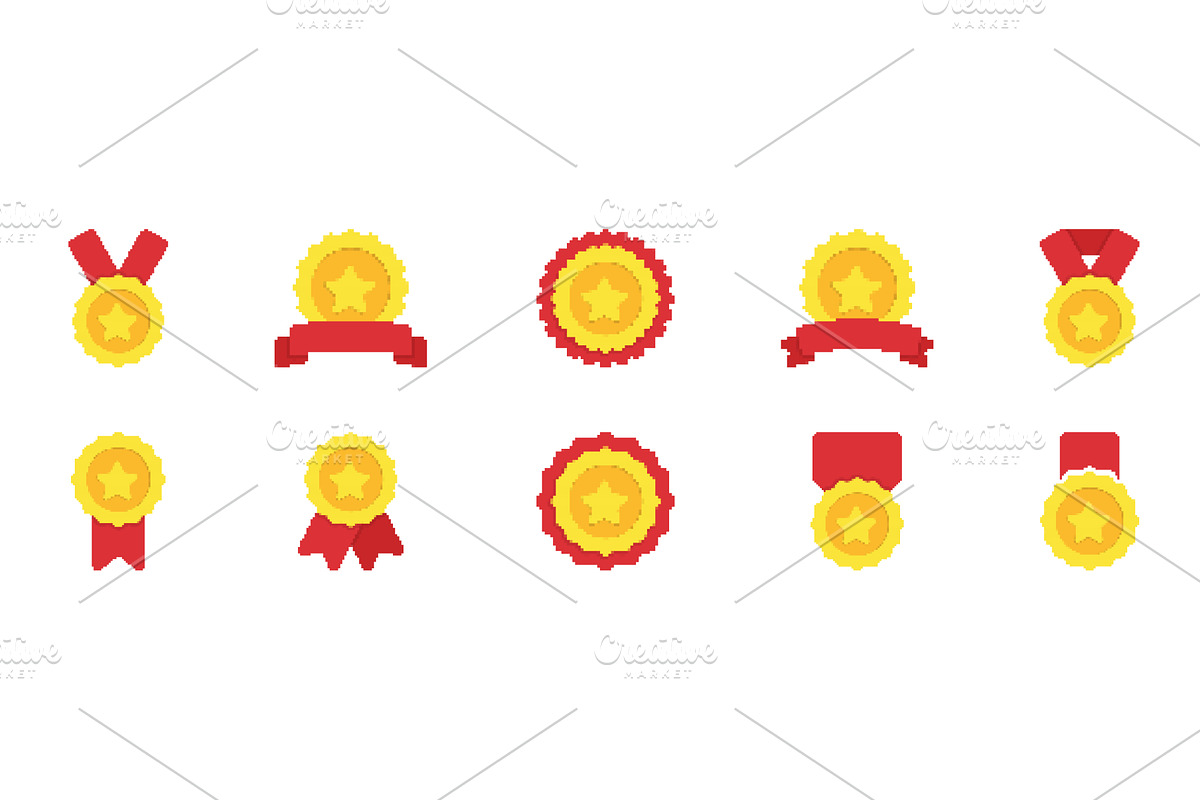 Gold Medal Pixelated Icon Set, an Illustration by Vector Creator