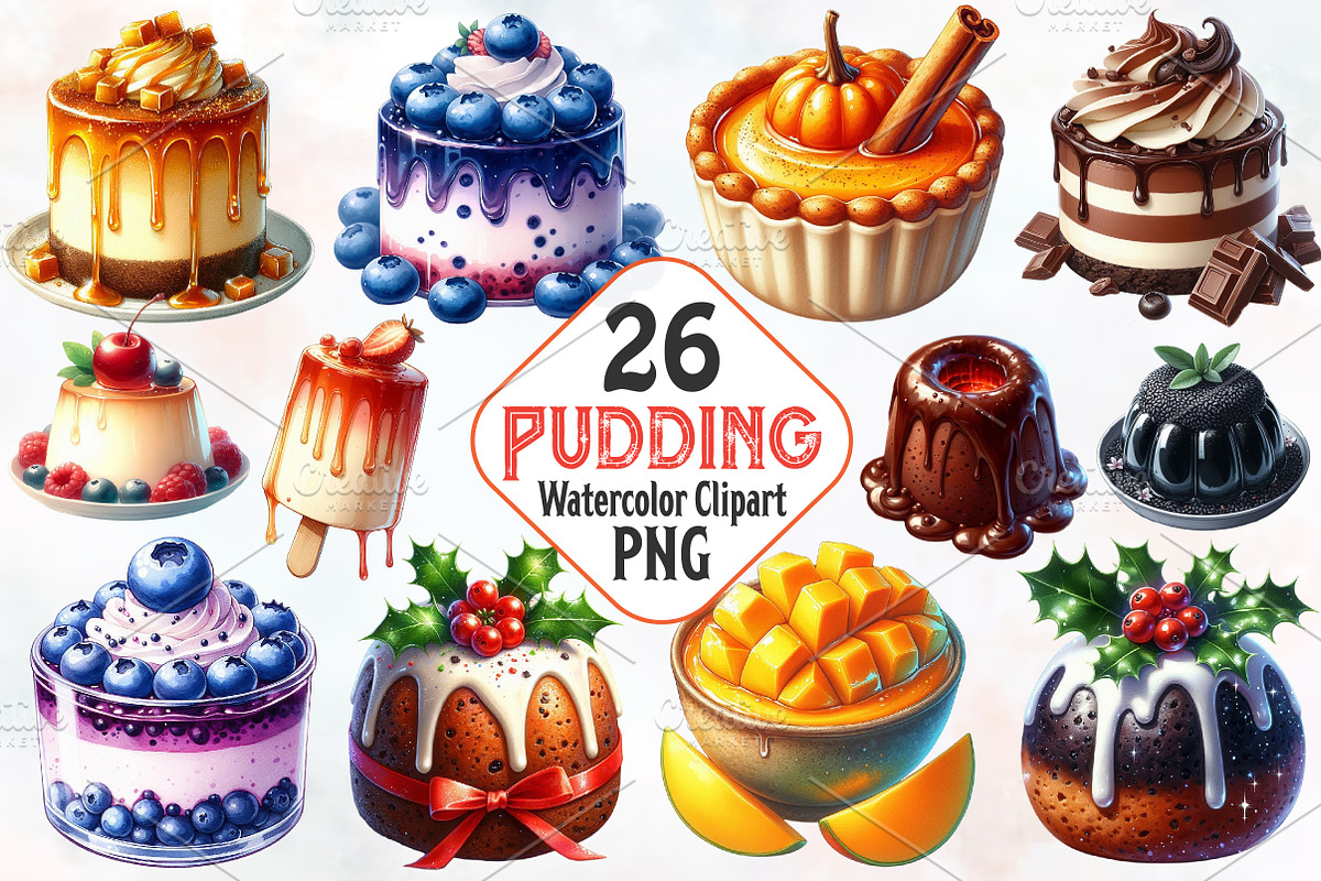 Pudding Watercolor Cliparts, an Illustration by RobertsArt (Photo 1 of 8)