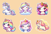 Kawaii Unicorn Stickers Clipart, an Illustration by Creative Art (Thumbnail 7 of 9)