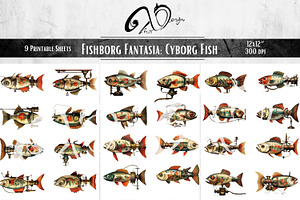 Cyborg Fish Surreal Printable PNGs