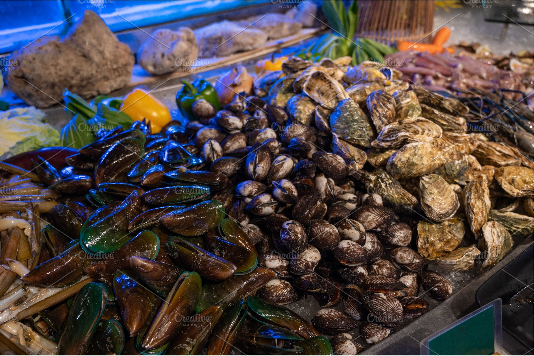 Fresh Shellfish Seafood Display at a, a Food & Drink Photo by Jan Jack Russo Media