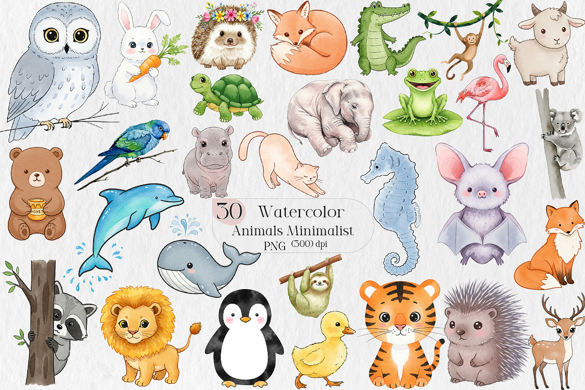 Animals Minimalist Cartoon Clipart, an Illustration by Creative Art (Photo 1 of 9)