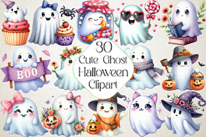 Cute Halloween Ghost Clipart, an Illustration by DreamPrint404