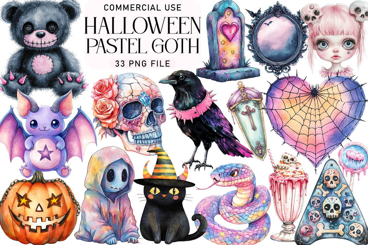 Pastel Goth Halloween Clipart, an Illustration by Daily.Designs (Photo 1 of 3)
