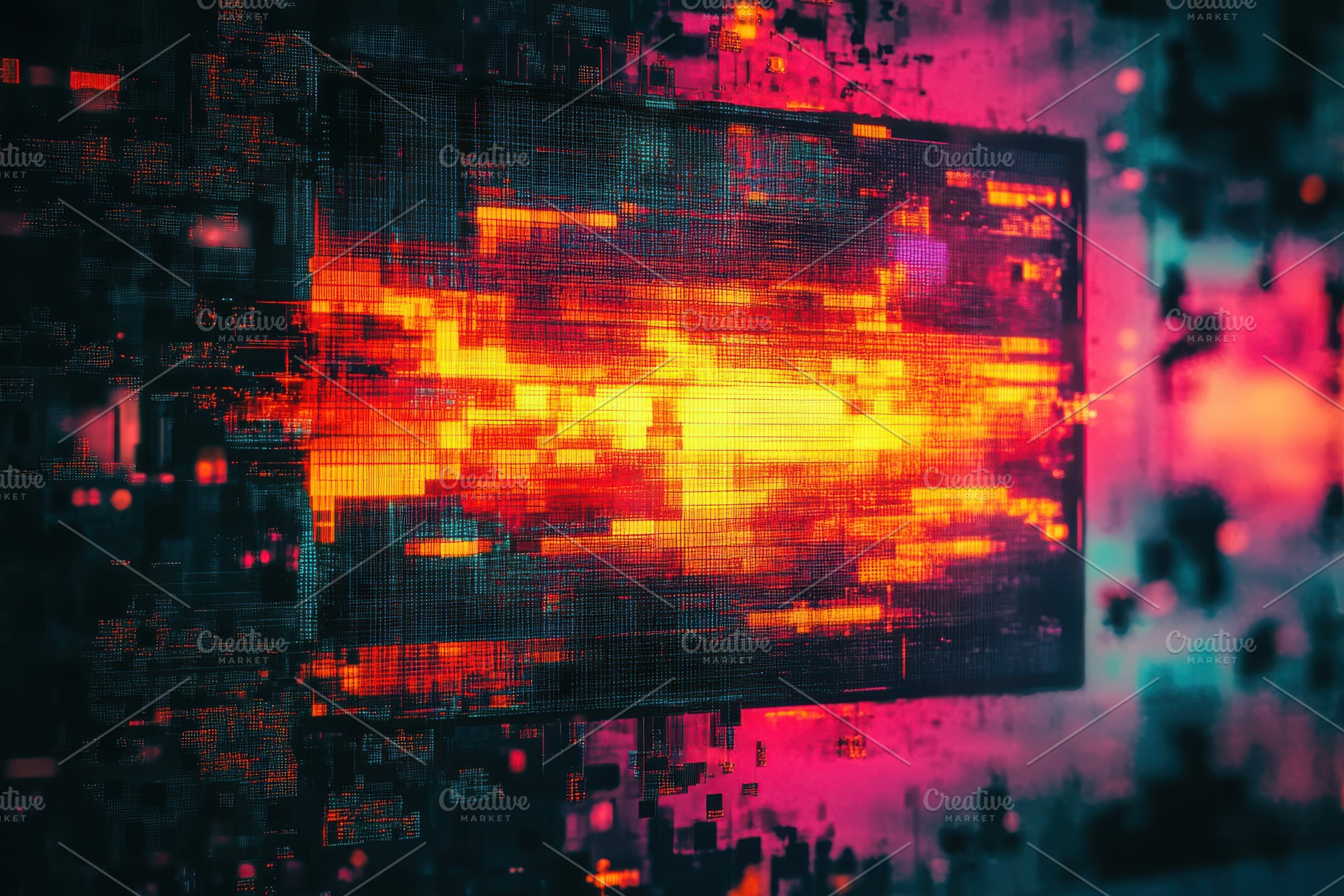 Glitching Digital Screen Neon Hues D, a Background Photo by Pixeness