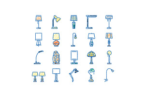 lamp table light home desk icons, an Object Illustration by pikepicture