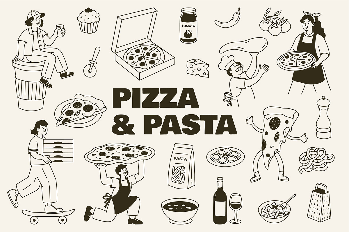 Pizza and Pasta Illustrations, a Food Illustration by AnnArt (Photo 1 of 11)