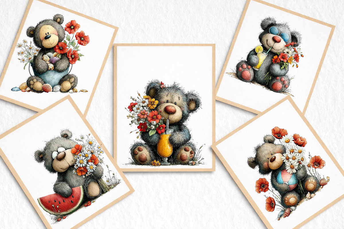 Summer Teddy Bear Clipart, an Illustration by DreamArtGraphic (Photo 6 of 8)