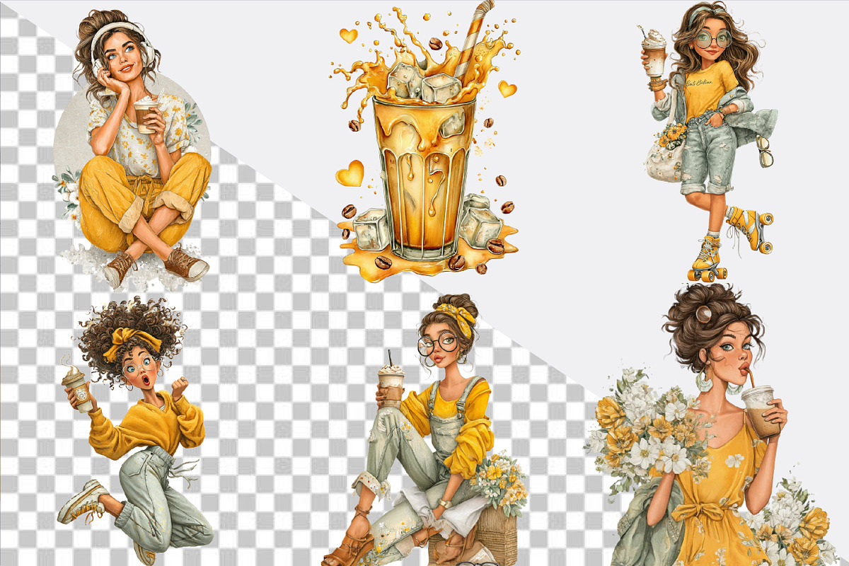 Summer Quirky Coffee Girl Clipart Bu, an Illustration by SVGArt (Photo 4 of 9)