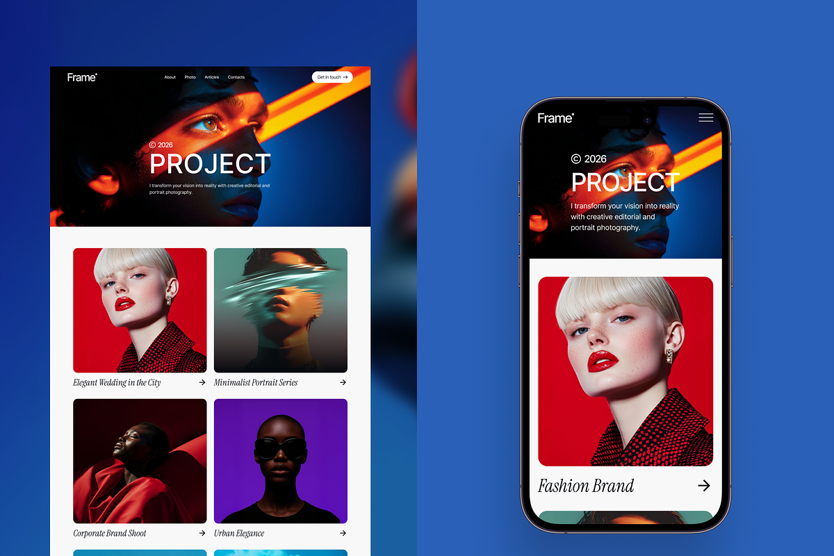 Frame - Photography Website, an UI Kit Template by Ahmed Rubel (Photo 4 of 8)
