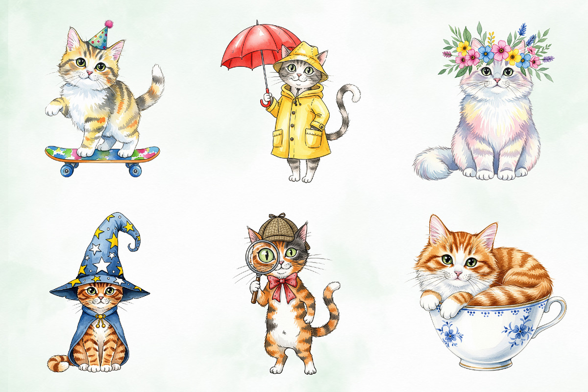 Quirky Cats Sublimation Clipart, an Illustration by Creative Art (Photo 8 of 9)