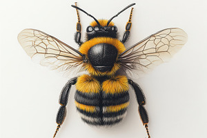 Detailed Bumble Bee Top View White B, an Animal Photo by Pixeness Studio