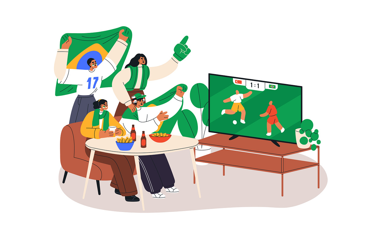 Sports fans watch soccer game on TV, a Sport Illustration by Good Studio (Photo 4 of 7)