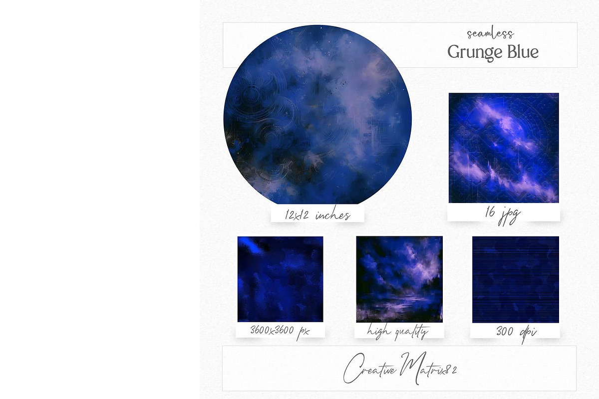 Grunge Royal Blue Seamless Patterns, a Texture Graphic by Creative Matrix82 (Photo 2 of 5)