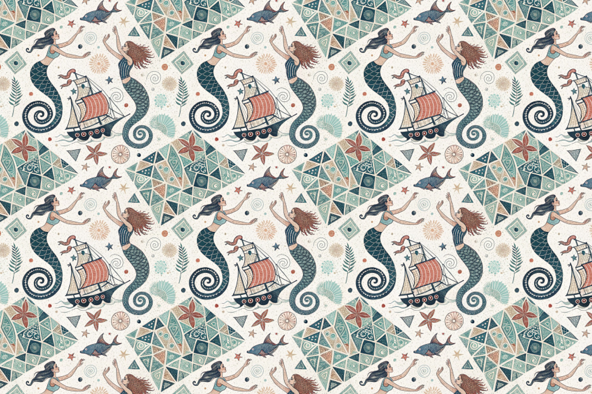 Seamless Pattern Set Marine Fantasy, a Pattern Graphic by Designs by Helen Trupak (Photo 3 of 8)