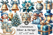 Christmas Blue & Beige Clipart, an Illustration by DreamArtGraphic (Thumbnail 1 of 4)