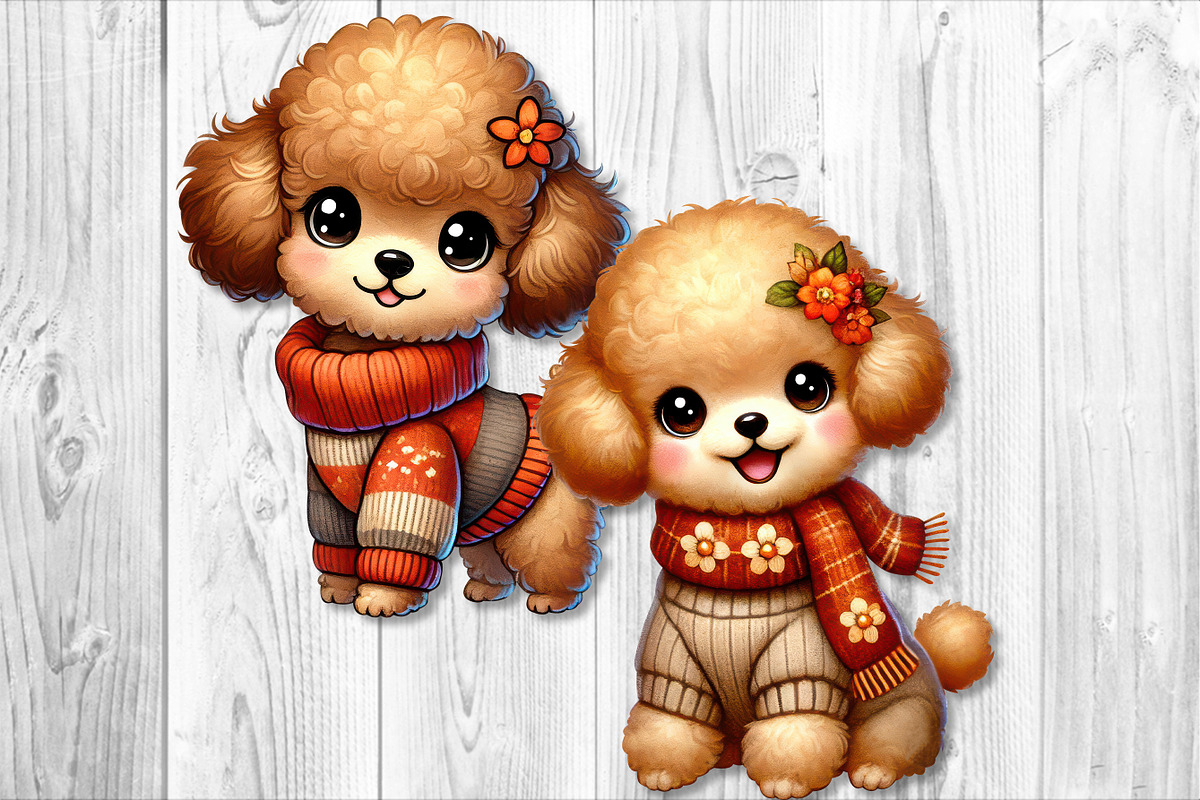 Cute Autumn Poodle Clipart Set, a Seasonal Illustration by V Design Creator (Photo 4 of 9)