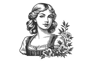 Traditional Austrian Woman in Floral, a Person Illustration by AlexArt