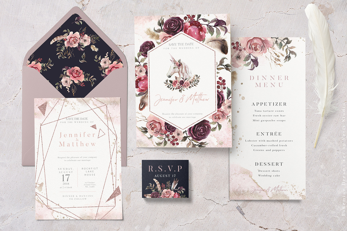 Watercolor Boho Floral Unicorn Set, a Decorative Illustration by Veris Studio (Photo 4 of 15)