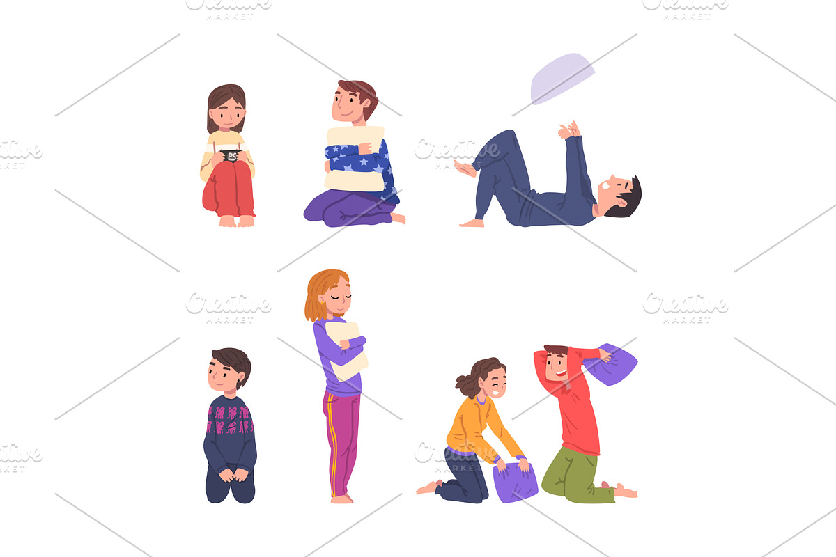 Funny Boy and Girl Teens in Pajamas, a Person Illustration by TopVectors