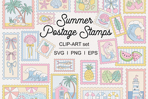 Summer Postage Stamp Clipart set