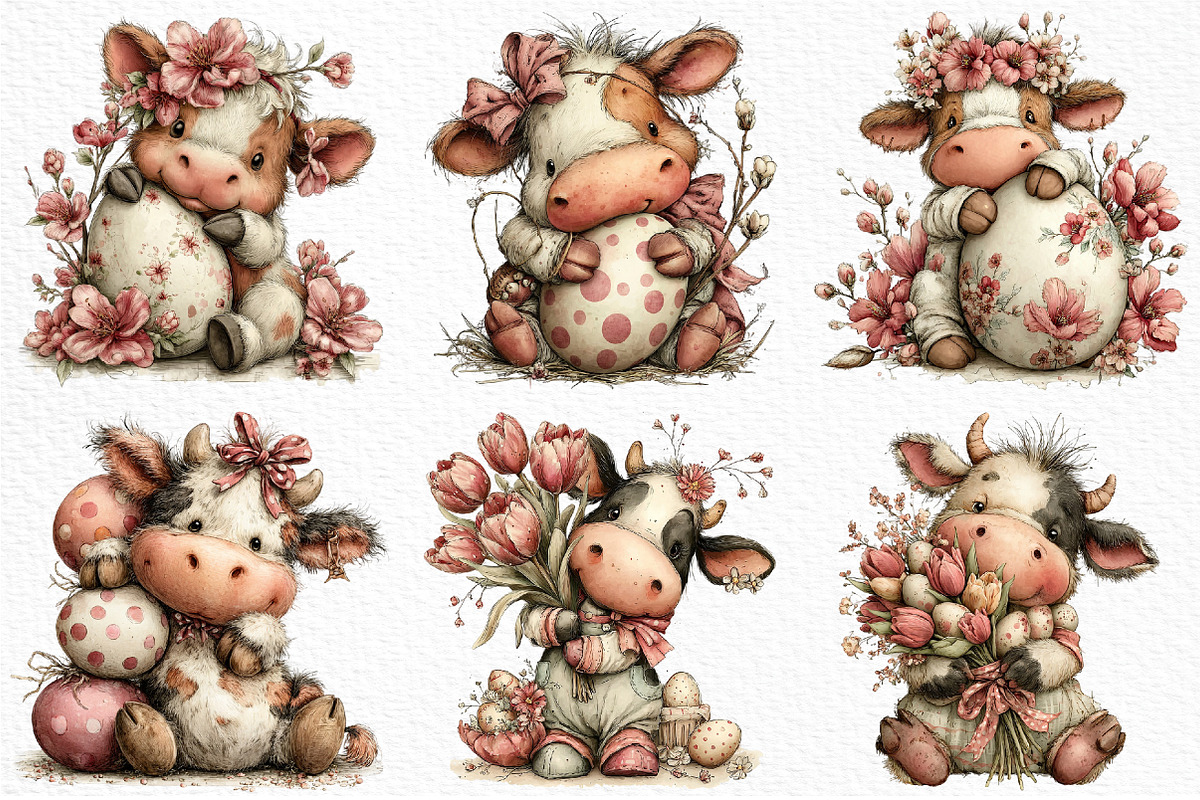 Whimsical Easter Cow Clipart Png, an Illustration by Craft Nest (Photo 3 of 11)