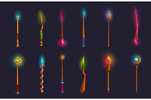 Magic wands. Wooden wand with gems, an Illustration by Valerie Bodnar