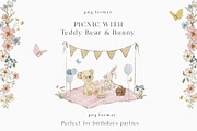 Teddy Bear & Bunny Watercolor spring, a Decorative Illustration by Grace Noboa Illustrations (Thumbnail 9 of 14)