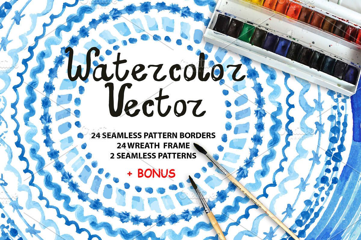 Watercolor VECTOR pattern brushes, a Brush Add-On by Tatianakost49 (Photo 1 of 9)