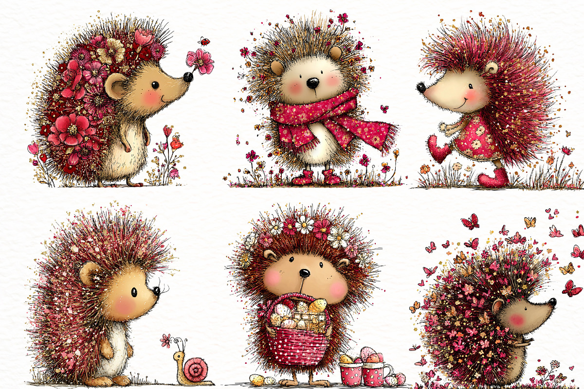 Whimsical Spring Hedgehog Clipart, an Illustration by Designworld (Photo 2 of 8)