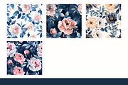 Navy and Blush Flowers Digital Paper, a Pattern Graphic by Paper Artsthetics (Thumbnail 3 of 4)