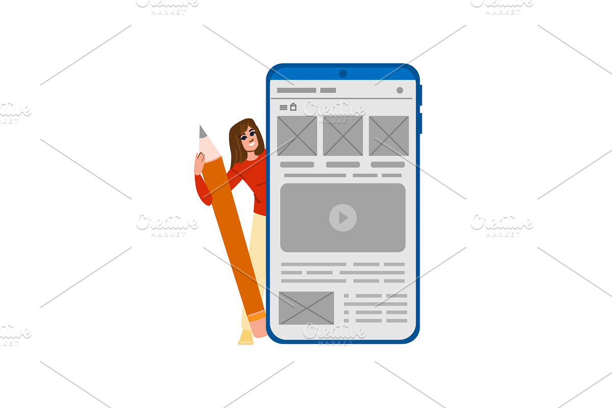 Web designer holding big pencil, a Technology Illustration by pikepicture