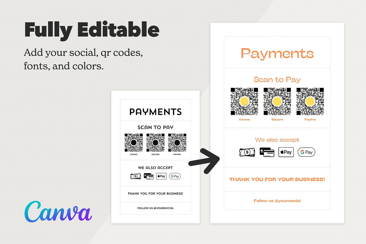 Scan to Pay Sign Package for Canva, a Flyer Template by Dandymark (Photo 3 of 8)