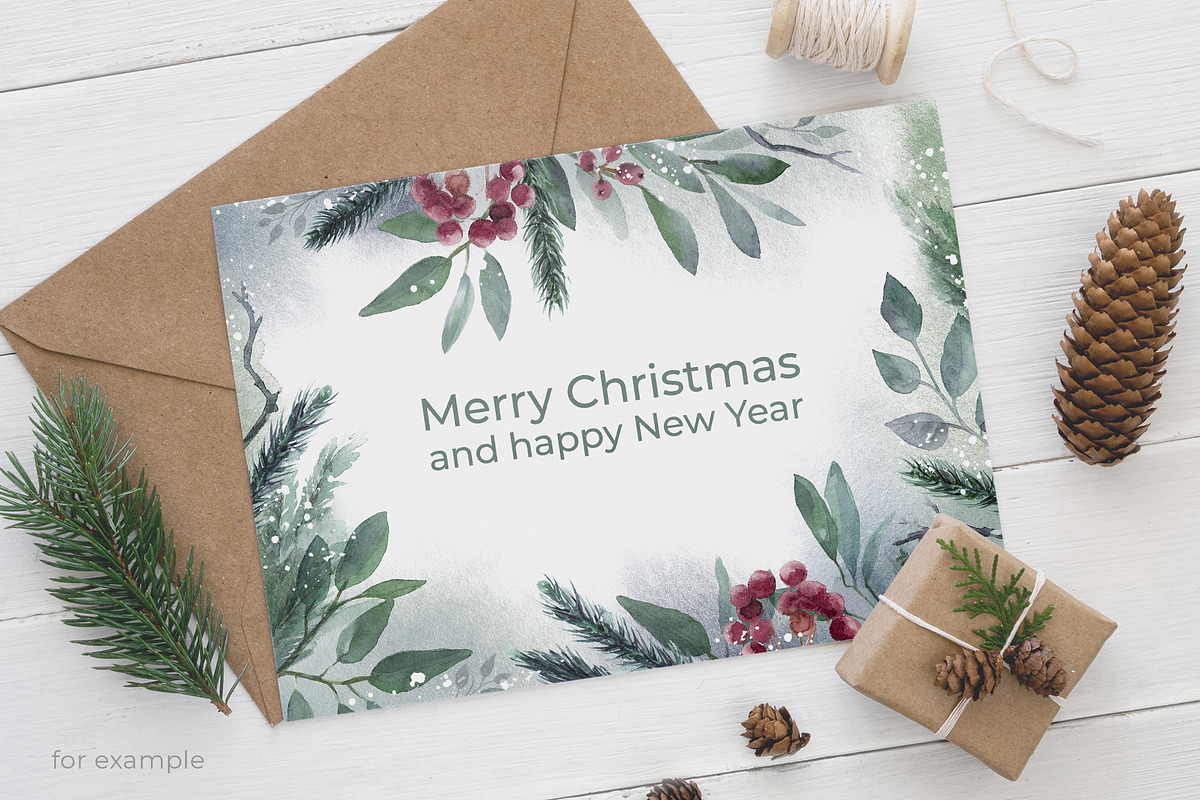 Christmas Watercolor Elements, an Illustration by LeiaSW (Photo 2 of 8)