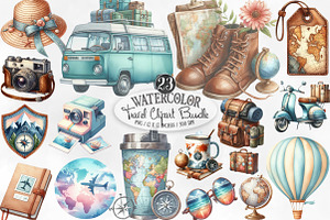 Watercolor Travel Clipart, an Illustration by Designking