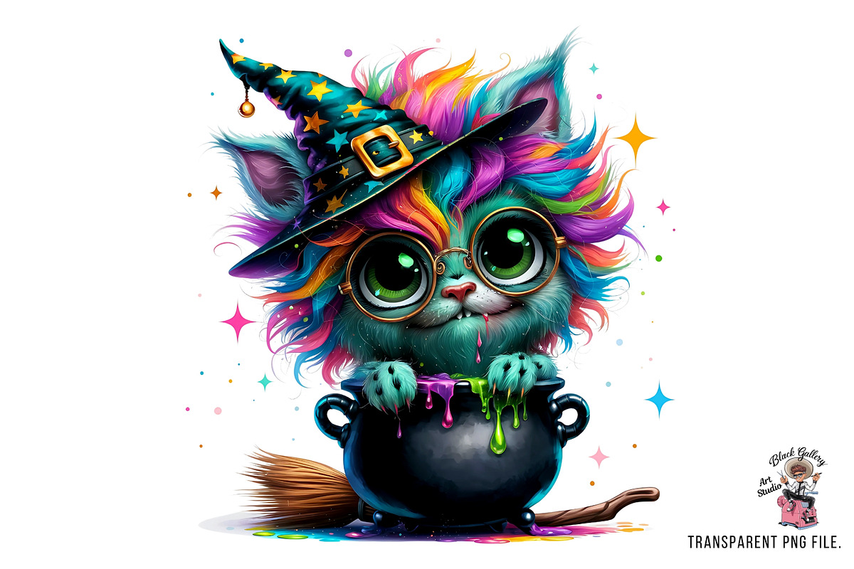 Witch Cat Clipart PNG Bundle, an Illustration by Clipart Bloom (Photo 9 of 14)