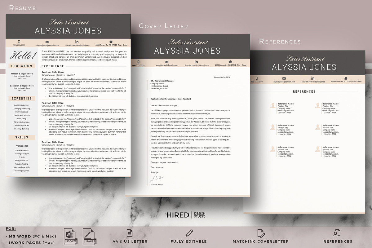 Sales Assistant Resume CV Template, a Resume Template by HIRED Design Studio (Photo 4 of 11)